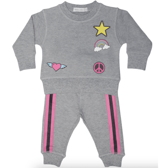 Baby Steps 2 PC Set Heather French Terry Crew & Jogger - hip-kid