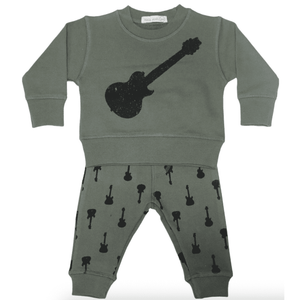 Baby Steps 2 PC Set Olive Guitar Thermal Crew & Jogger - hip-kid