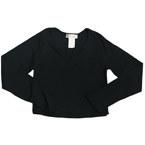 Tweenstyle by Stoopher Cropped L/S Notch Neck Top - Black - hip-kid