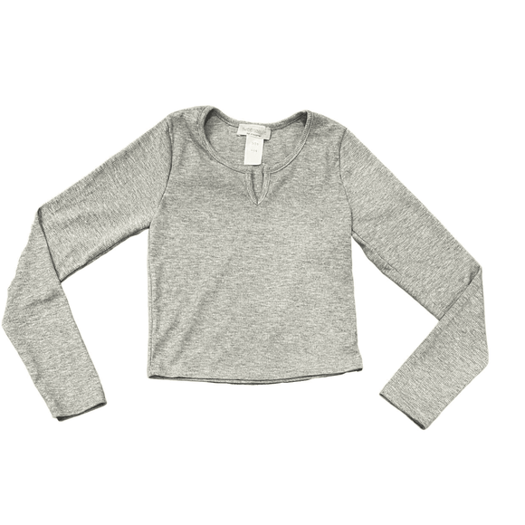 Tweenstyle by Stoopher Cropped L/S Notch Neck Top - Heather Grey - hip-kid