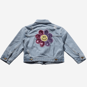 Petite Hailey Patched Denim Jacket - Pink Daisy - hip-kid