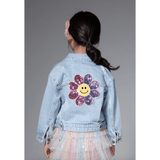 Petite Hailey Patched Denim Jacket - Pink Daisy - hip-kid
