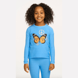Chaser l/s Peace/Butterfly Tee - Lake Blue - hip-kid