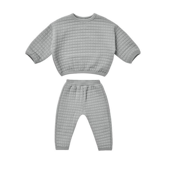 Quincy Mae Quilted Sweatshirt & Pant Set - Dusty Blue - hip-kid