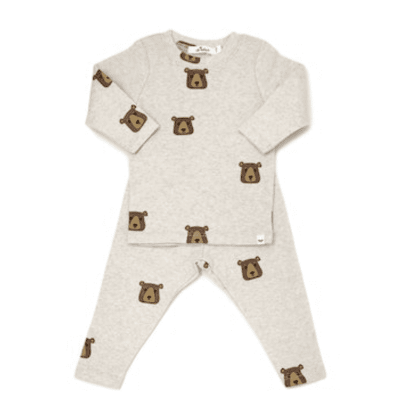 Oh Baby Brown Bear Faces Print L/S 2PC Set - Sand - hip-kid
