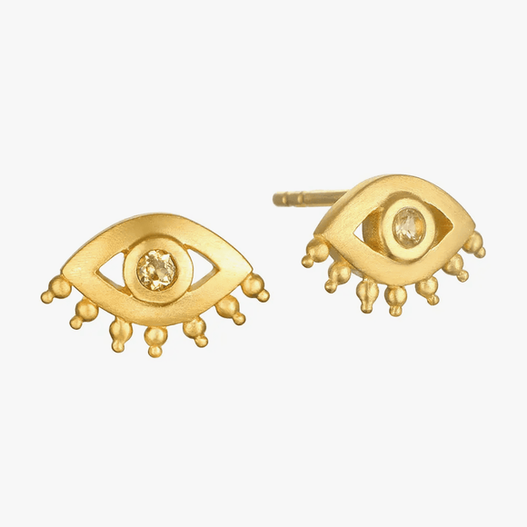 Satya Jewelry Citrine Evil Eye Stud Earrings - hip-kid