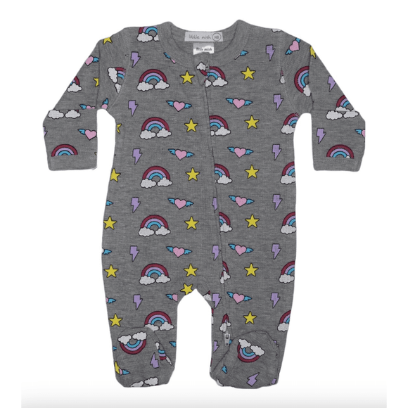 Baby Steps Footed Pajama - Heather Grey Rainbow Patch - hip-kid