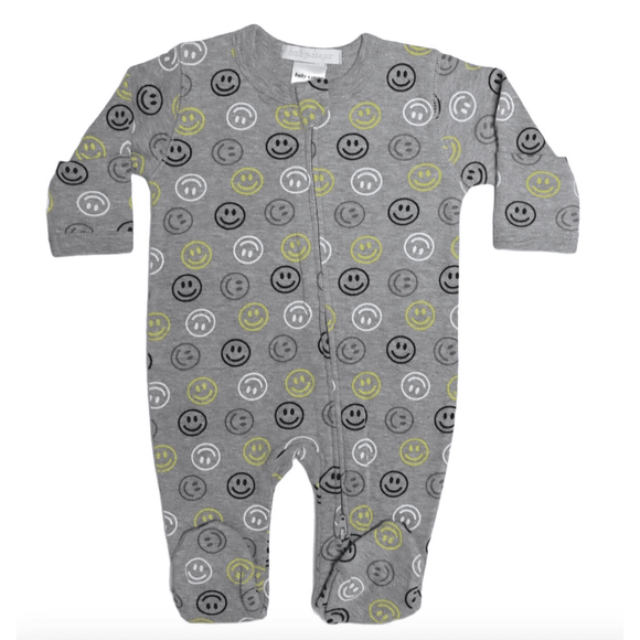 Baby Steps Footed Pajama - Grey with Smileys - hip-kid