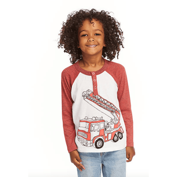 Chaser Fire Truck L/S Tee - Red - hip-kid