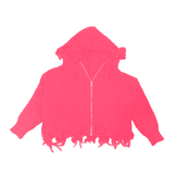 Tweenstyle Neon Pink Distressed Zip Front Hoodie - hip-kid