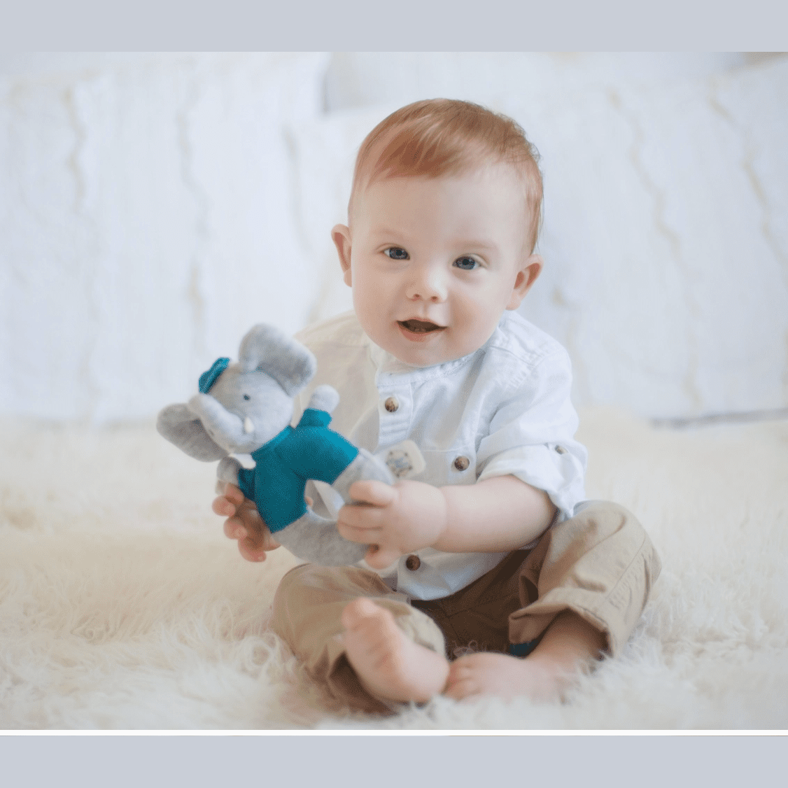 Tikiri Alvin the Elephant Soft Rattle w/Natural Organic Rubber Head - hip-kid