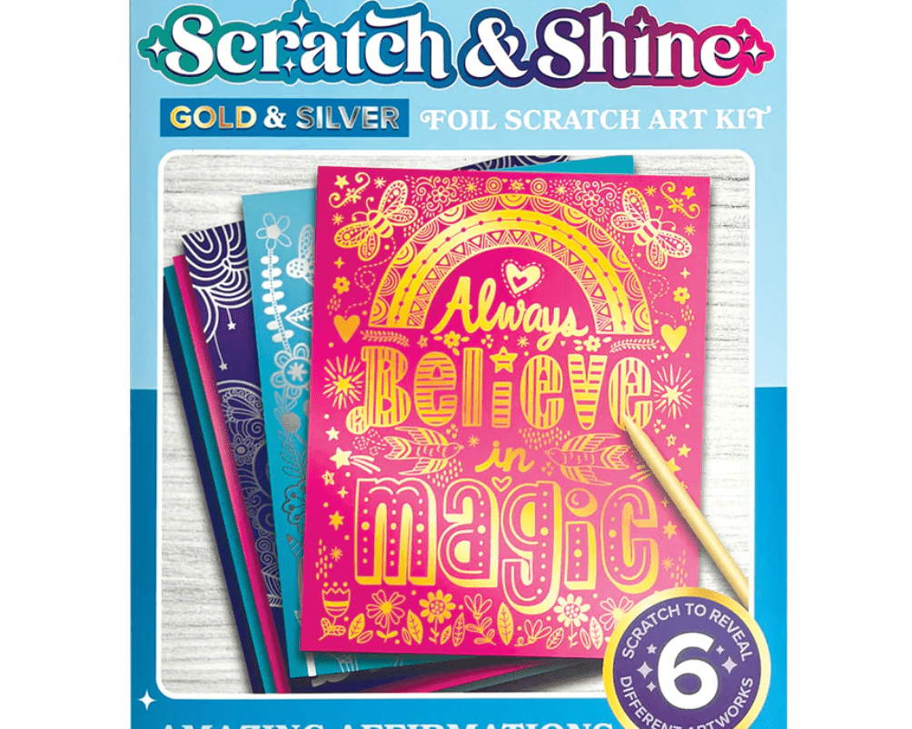 OOLY Scratch & Shine Foil Scratch Art Kits - Amazing Affirmations - hip-kid