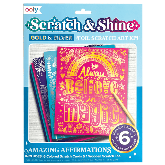 OOLY Scratch & Shine Foil Scratch Art Kits - Amazing Affirmations - hip-kid