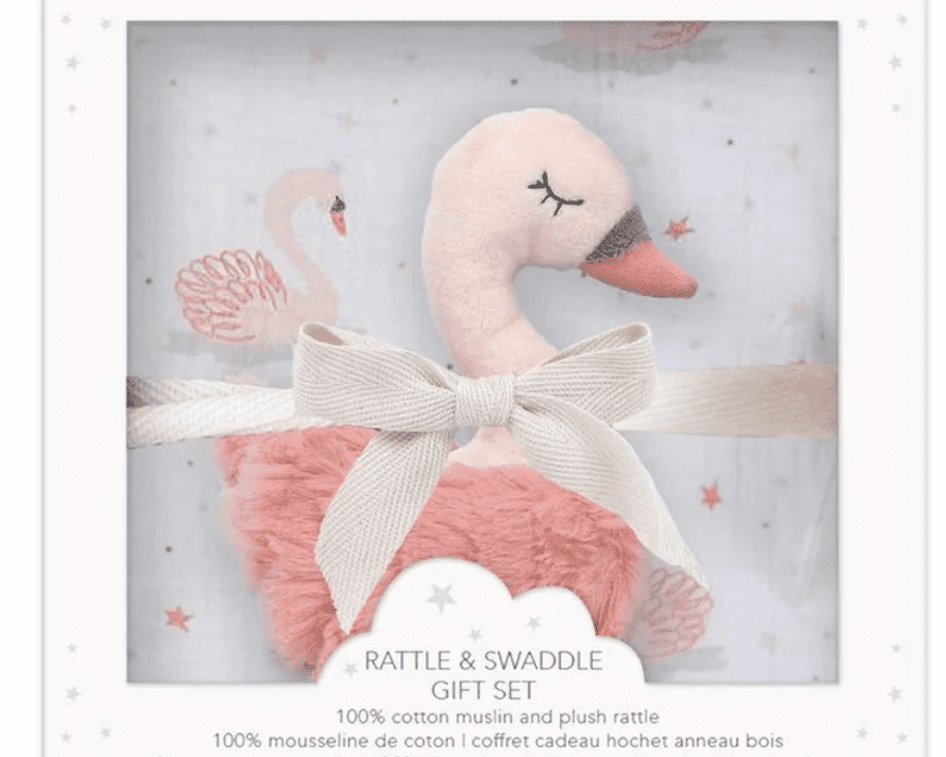 Mon Ami French Swan Swaddle & Rattle Gift Set - hip-kid