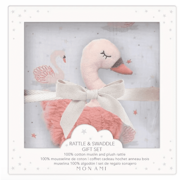 Mon Ami French Swan Swaddle & Rattle Gift Set - hip-kid