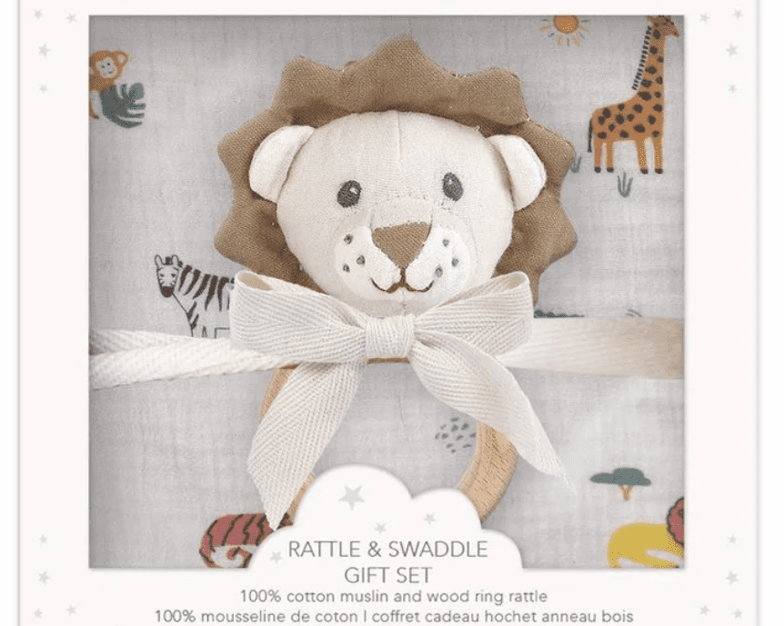 Mon Ami Safari Swaddle & Rattle Gift Set - hip-kid