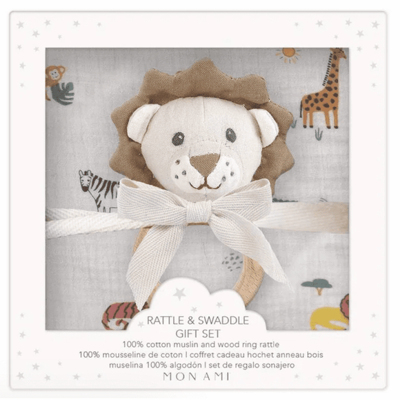 Mon Ami Safari Swaddle & Rattle Gift Set - hip-kid