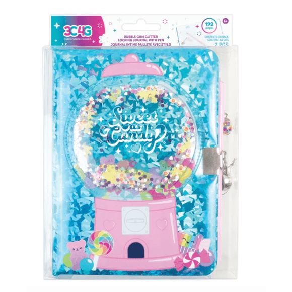 Make It Real Bubble Gum Glitter Locking Journal with Pen - hip-kid