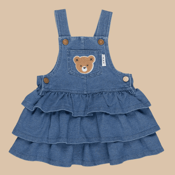 HUXBABY Knit Denim Frill Overall Dress & Tee Set - hip-kid