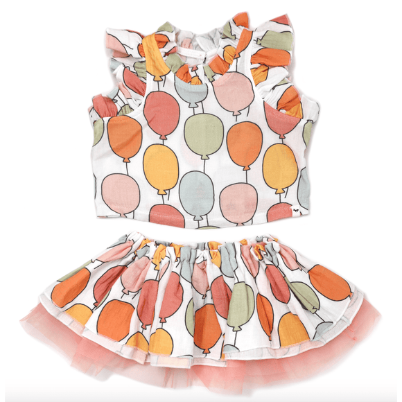 Oh Baby Balloon Print Gauze Lola Top Tutu Skirt Set - hip-kid