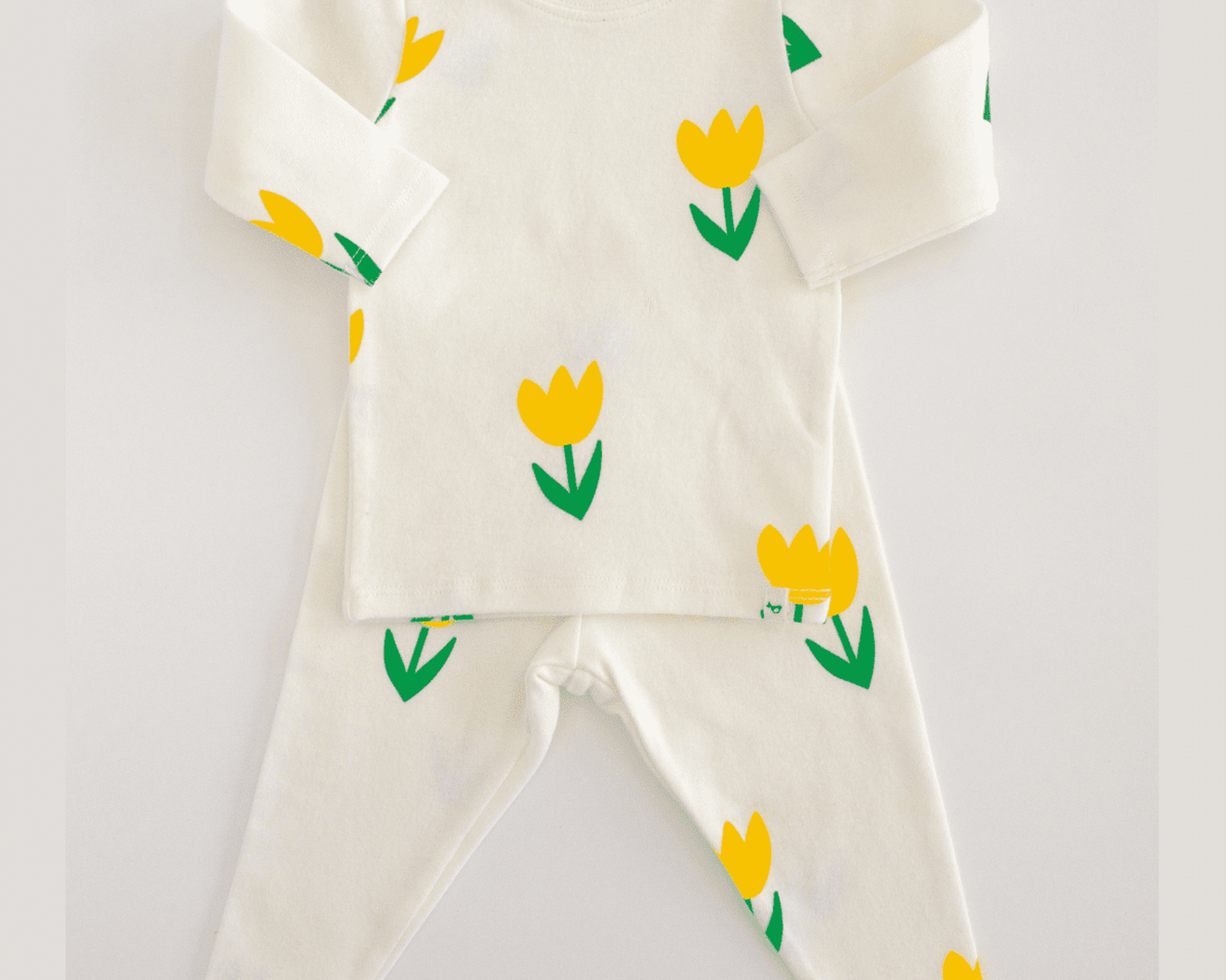 Oh Baby Yellow Tulip Print LS 2pc Set -  Cream - hip-kid