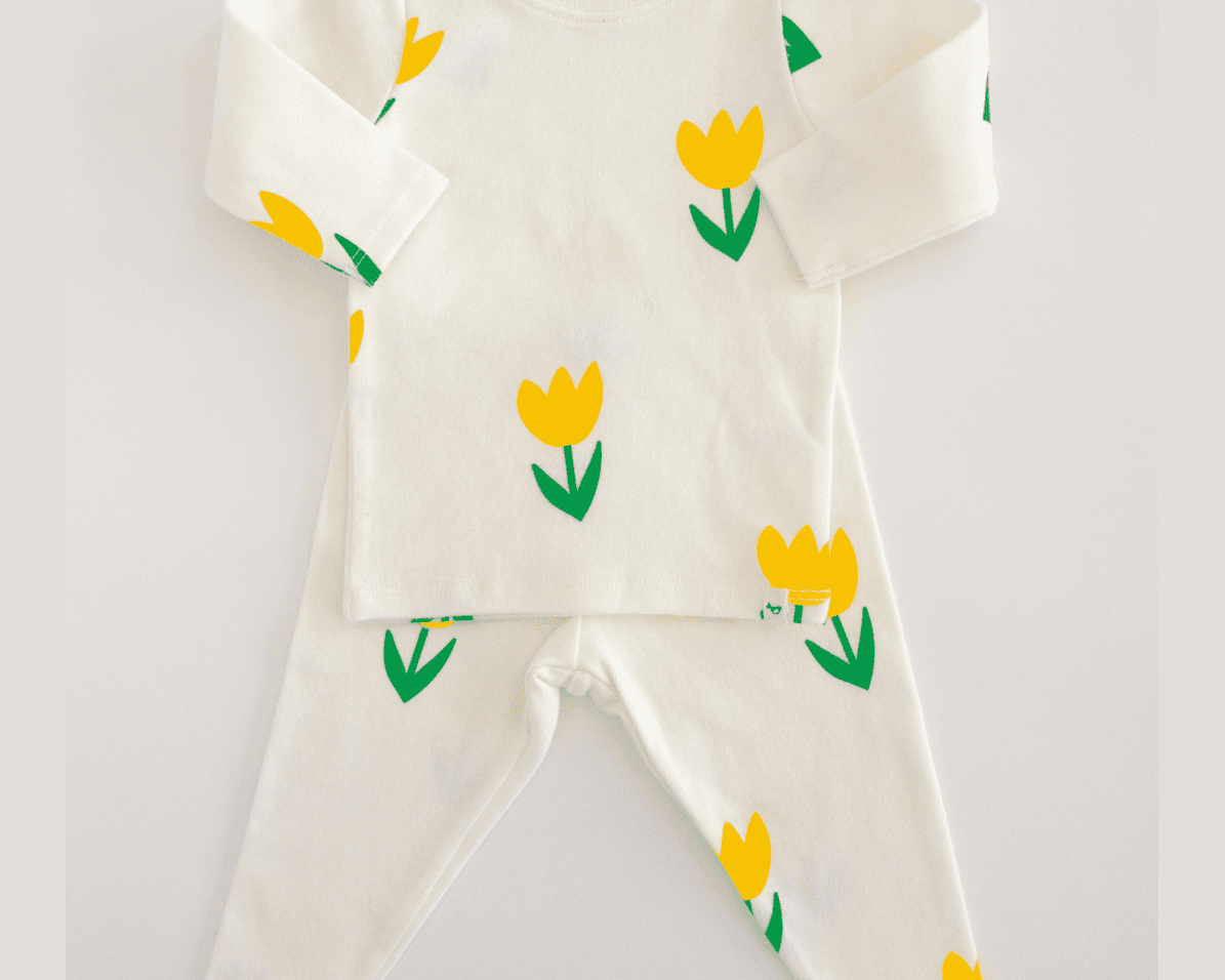 Oh Baby Yellow Tulip Print LS 2pc Set -  Cream - hip-kid