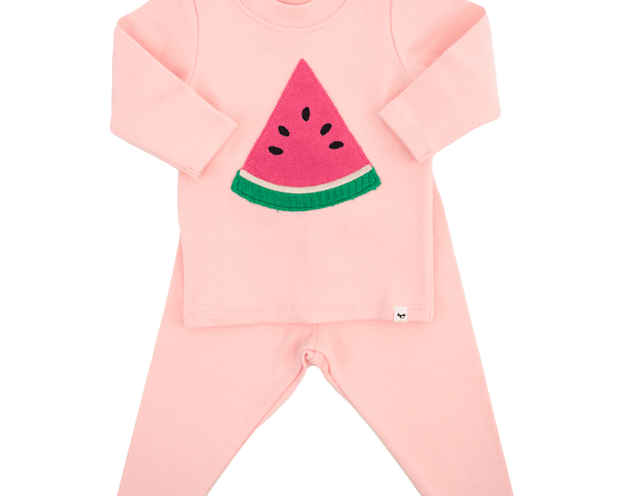 Oh Baby Watermelon Terry Applique LS 2pc Set -  Pale Pink - hip-kid