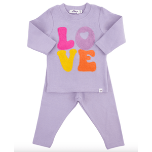 Oh Baby Cotton Candy Love Terry Applique LS 2pc Set  - Orchid - hip-kid