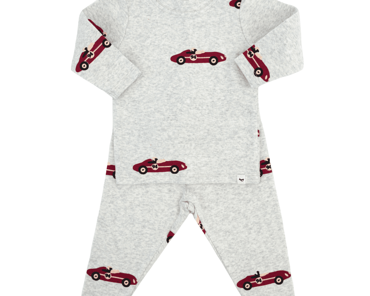 Oh Baby Racecars Print L/S 2PC Set - Heather Gray - hip-kid
