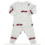 Oh Baby Racecars Print L/S 2PC Set - Heather Gray - hip-kid