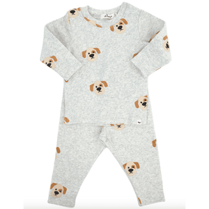 Oh Baby Puppy Face Print L/S 2PC Set - Heather Gray - hip-kid