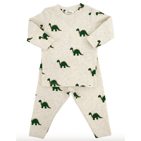 Oh Baby Dinosaur Print L/S 2PC Set - Malt - hip-kid