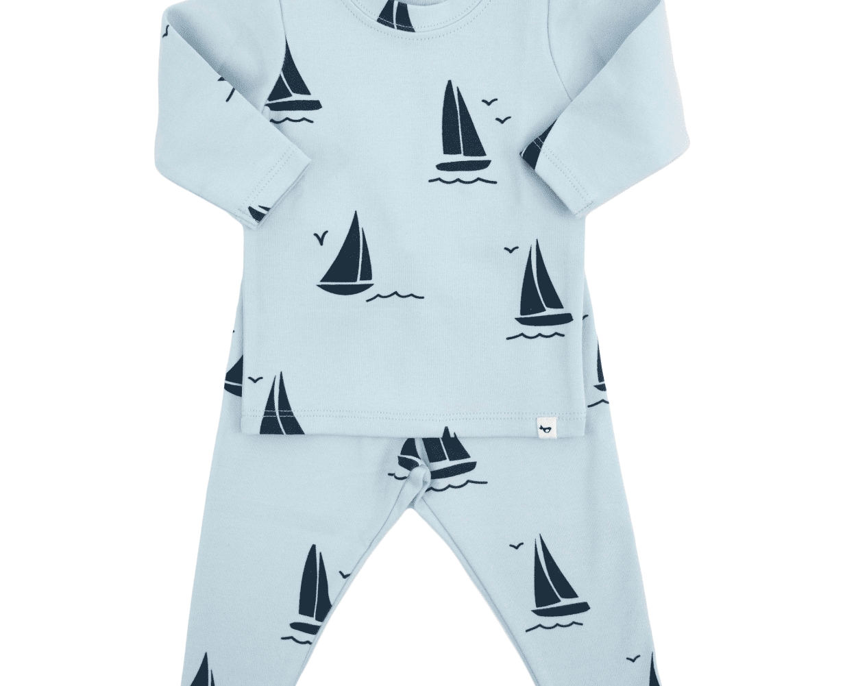 Oh Baby Denim Sailboat Print L/S 2PC Set - Sky Blue - hip-kid
