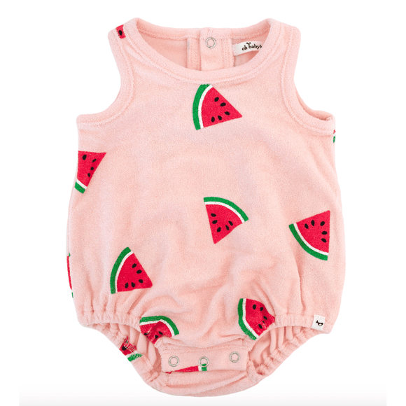 Oh Baby Watermelon Print Terry Bubble - Pale Pink - hip-kid