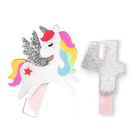 Lilies & Roses - Unicorn Birthday Number 4 Alligator Clips - hip-kid