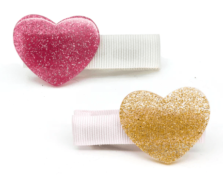 Lilies & Roses Heart Glitter Vintage Pink Gold Hair Clips - hip-kid