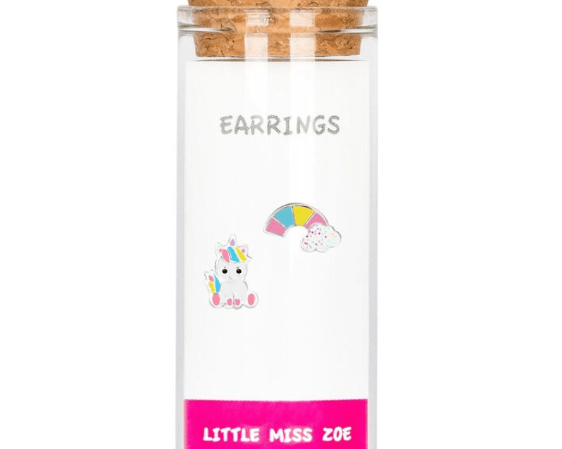 Little Miss Zoe Sterling Silver Studs Earrings in a Bottle - Unicorn & Rainbow - hip-kid