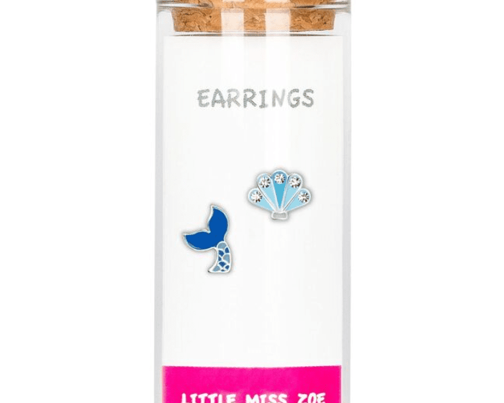 Little Miss Zoe Sterling Silver Studs Earrings in a Bottle - Mermaid Tail & Shell - hip-kid