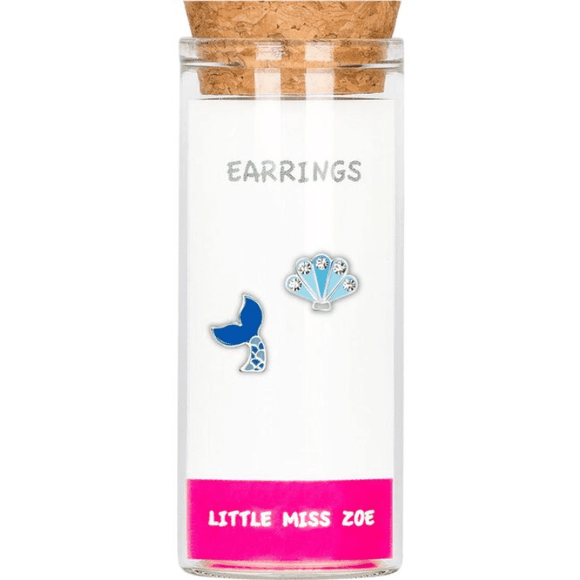 Little Miss Zoe Sterling Silver Studs Earrings in a Bottle - Mermaid Tail & Shell - hip-kid