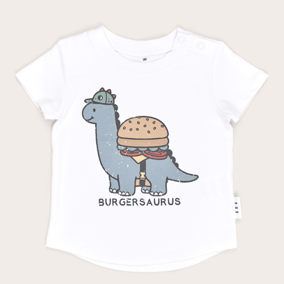 HUXBABY Burgersaurus T-Shirt & Vintage Black Slouch Short Set - hip-kid