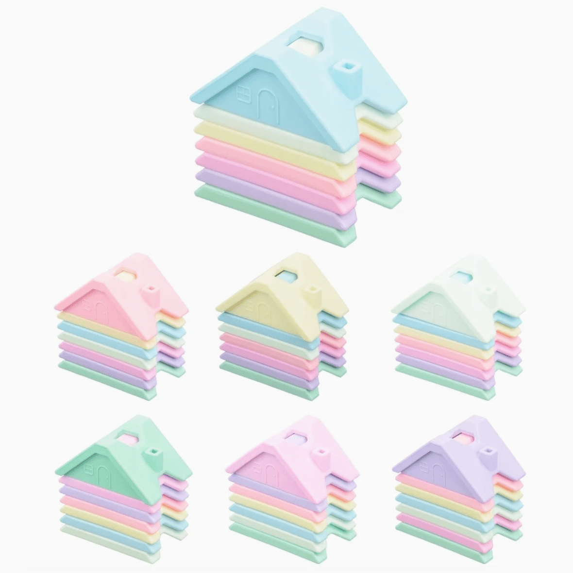 Three Hearts House Building Silicone Stackers - Bright - hip-kid