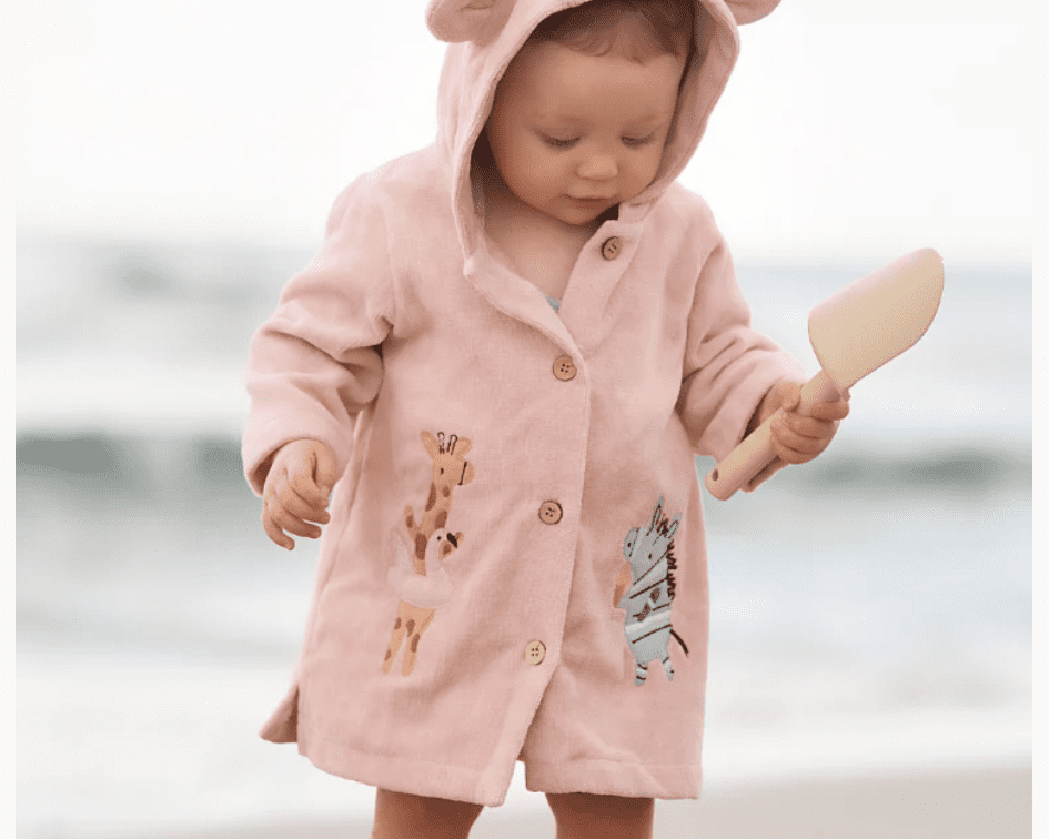 Elegant Baby Pink Seaside Safari Applique Terry Beach Coverup - hip-kid