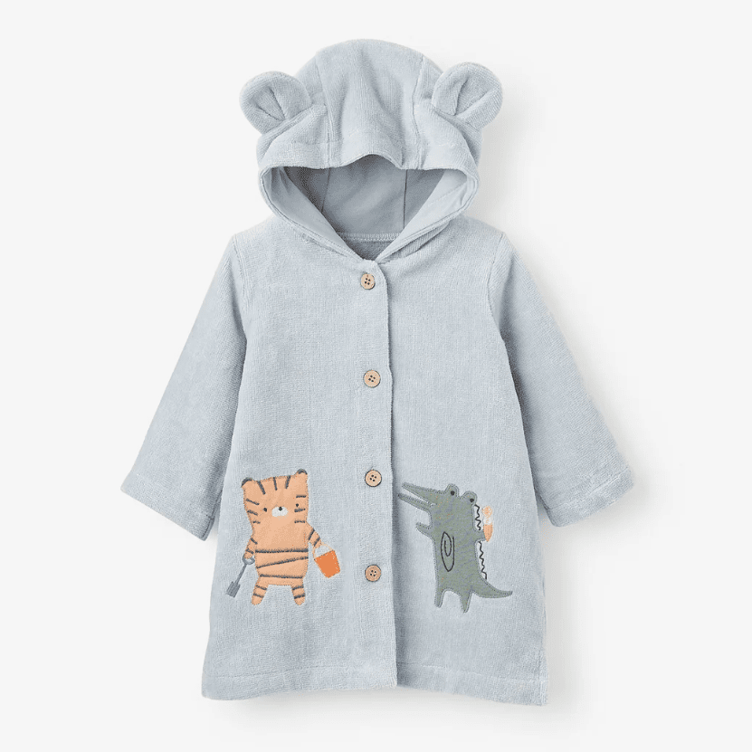 Elegant Baby Blue Seaside Safari Applique Terry Beach Coverup - hip-kid