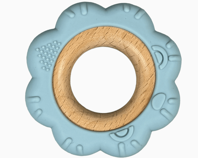Three Hearts BPA Free Silicone & Beechwood Teether Ring Flower - hip-kid