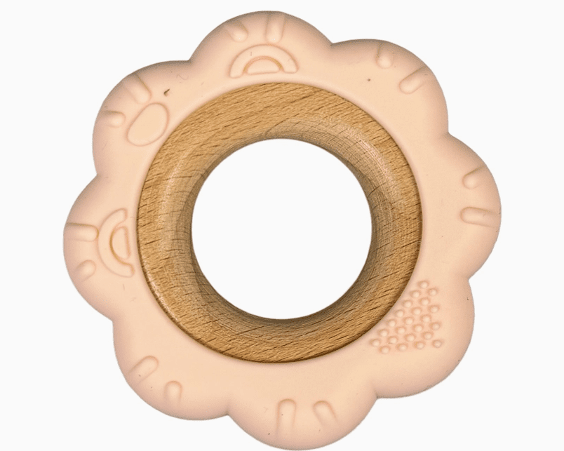 Three Hearts BPA Free Silicone & Beechwood Teether Ring Flower - hip-kid