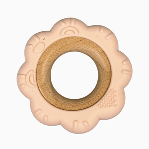 Three Hearts BPA Free Silicone & Beechwood Teether Ring Flower - hip-kid