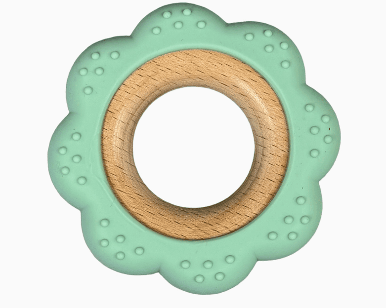 Three Hearts BPA Free Silicone & Beechwood Teether Ring Flower - hip-kid