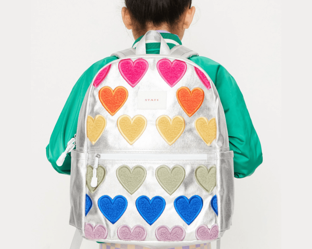 State Bag Kane Kids Large Double Pocket Backpack - Fuzzy Hearts - hip-kid