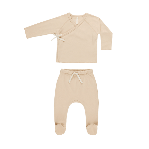 Quincy Mae Wrap Top & Footed Pant Set - Shell