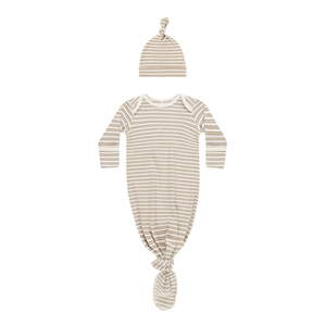 Quincy Mae Knotted Baby Gown & Hat Set - Golden Stripe